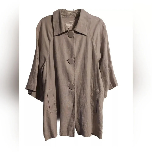 Linen Babydoll Blazer Jacket Lagenlook Beige 14 Minimalist Neutral Workwear - Picture 2 of 11